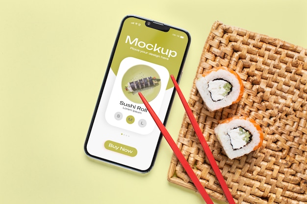 Smartphone-Modell mit Sushi-Lieferung