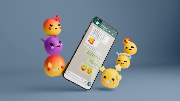 PSD smartphone-modell mit whatsapp-emoji