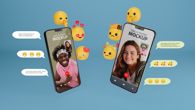 PSD smartphone-modell mit whatsapp-emoji