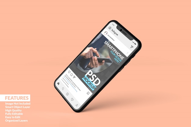 Smartphone-Modell schwebend, um Instagram-Post-Vorlage Premium anzuzeigen