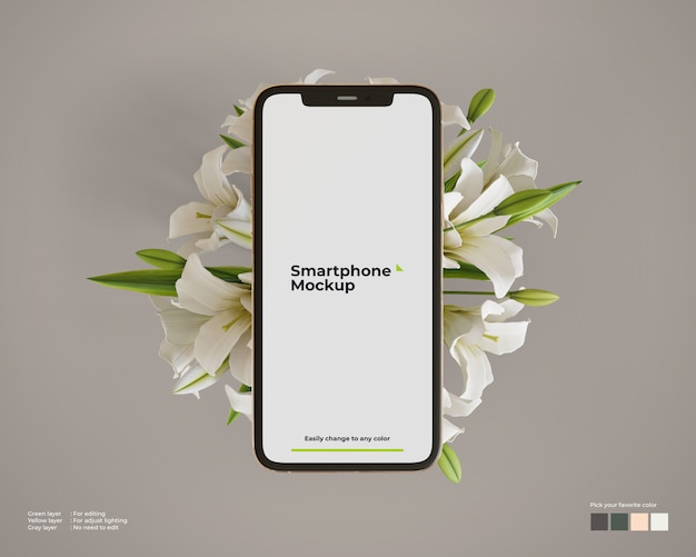 Smartphone-Modell über Blumen