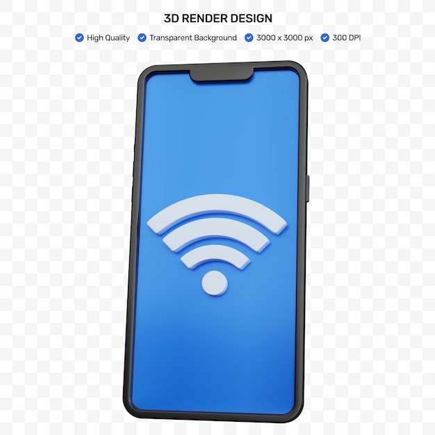 Smartphone nero con rendering 3d con logo icona wifi isolato
