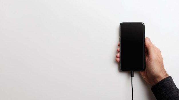 Un smartphone noir à la main