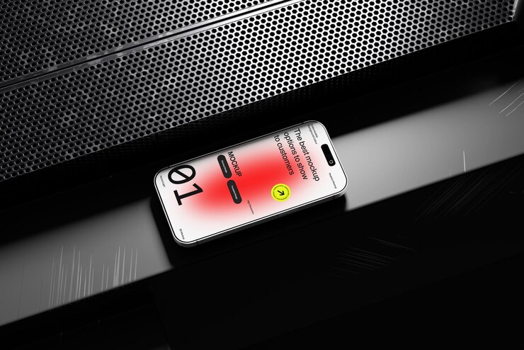PSD smartphone con notificación en una superficie negra