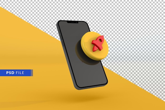 PSD smartphone con plantilla de aislamiento de icono de cohete amarillo