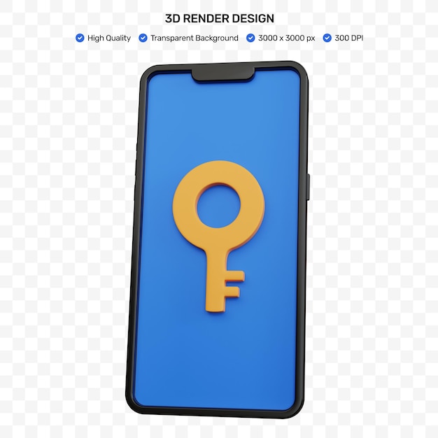 Smartphone preto de renderização 3d com ícone de cadeado isolado