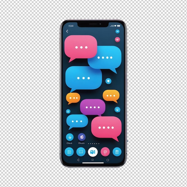 PSD smartphone psd avec boîte à bulles de message et rendu 3d