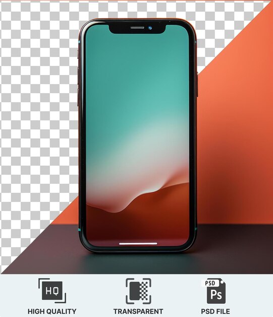 PSD smartphone psd transparente de alta qualidade em mesa branca contra parede rosa