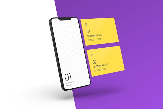 Smartphone realista com maquete de cartão de visita