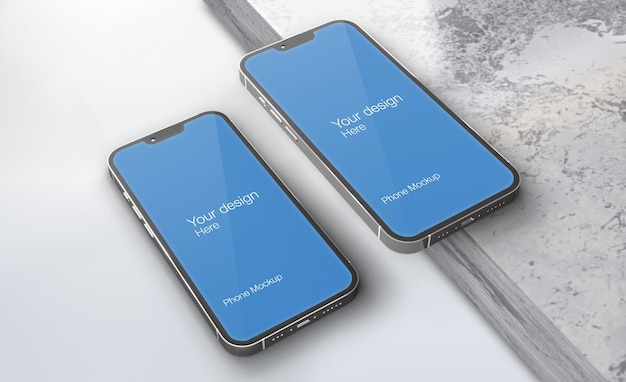 Smartphone realista con maqueta de piso de mármol psd
