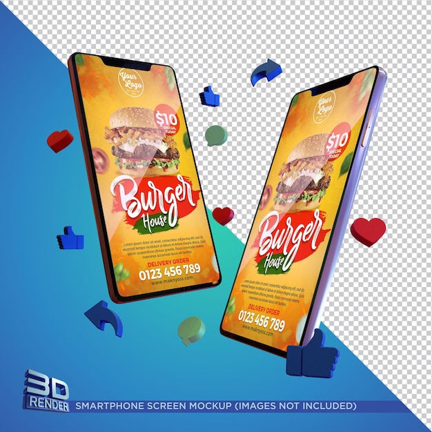 Smartphone screen mockup 3d render isoliert