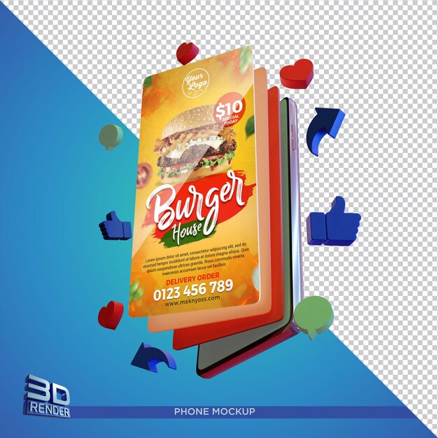 Smartphone Screen Mockup 3D Render isoliert