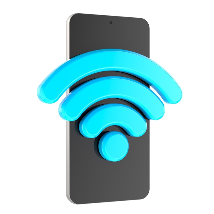 PSD smartphone con señal wifi concepto de conexión a internet rendering 3d aislado en un fondo transparente