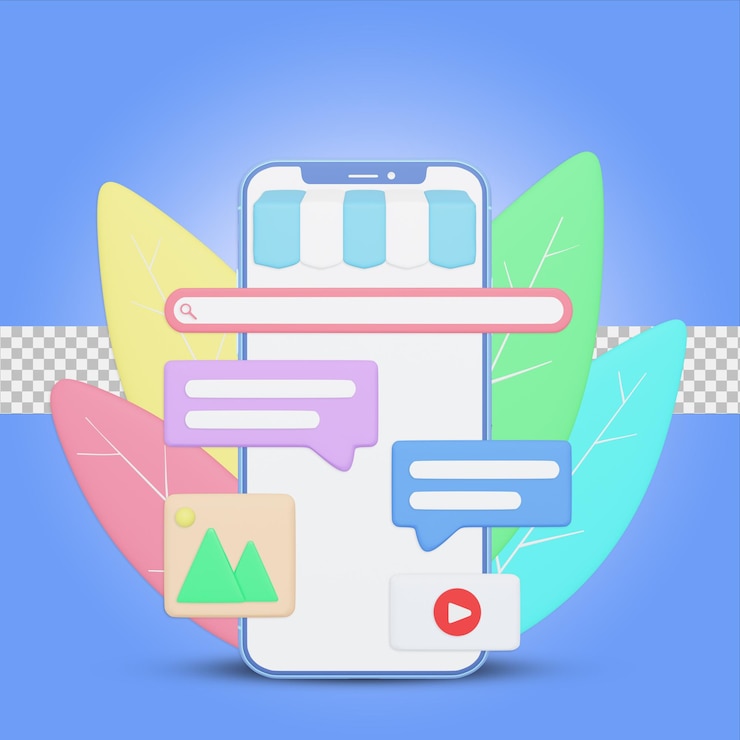 PSD smartphone social media chat concetto illustrazione 3d