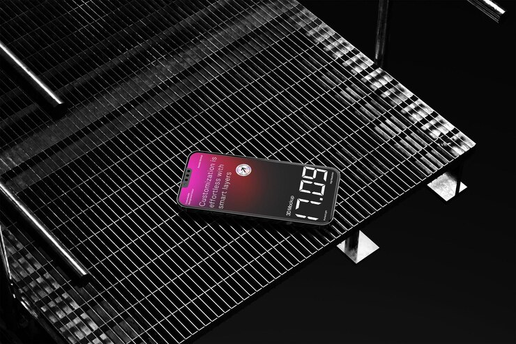 PSD smartphone su superficie a griglia