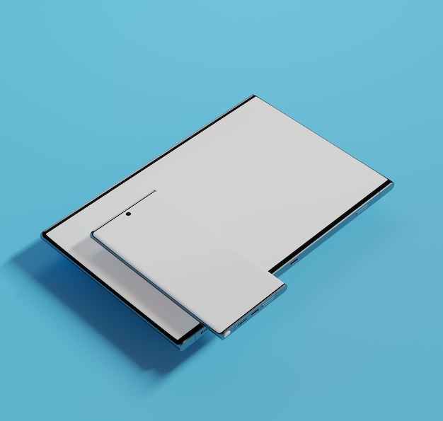 Smartphone y tableta con fondo azul