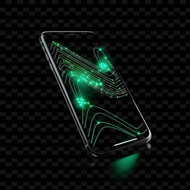 PSD smartphone techno verde ziguezague neon lines app ícone decoratio png y2k formas artes de luz transparentes