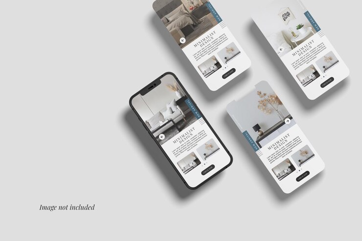Smartphone y tres maquetas de pantalla de interfaz de usuario