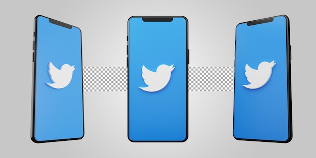 Smartphone Avec Twitter Sur écran Bleu. Rendu 3d Isolé