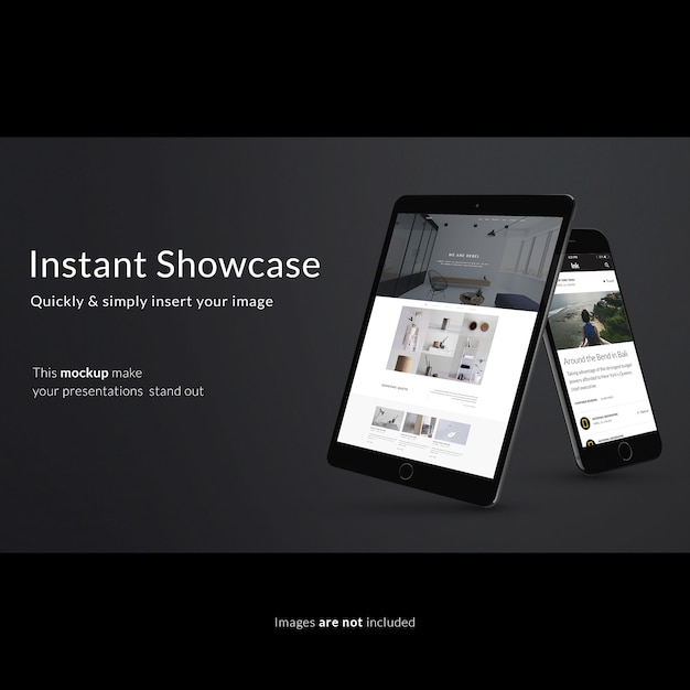 Smartphone und Tablet auf schwarzem Hintergrund mock up