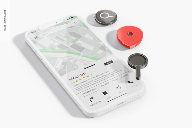 Smartphone with Web Browser Icons Mockup, High Angle View