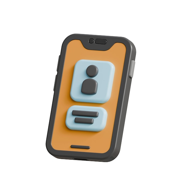 Smartphone zeigt ein Benutzerprofil und Informationen in einer mobilen App an, eine 3D-Render-Illustration