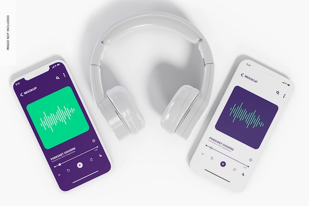 Smartphones mit Kopfhörer-Mockup