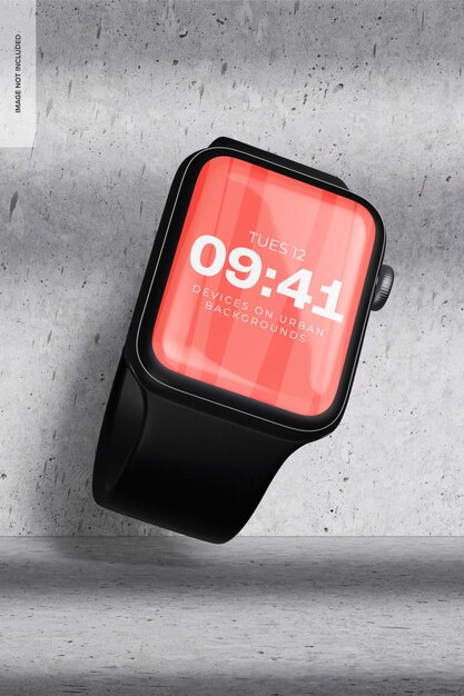 PSD smartwatch en maqueta de fondo urbano, flotante