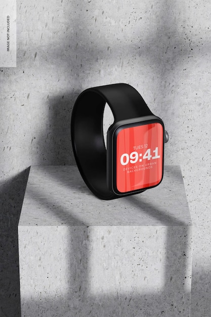 Smartwatch Sur Maquette De Fond Urbain, Vue De Gauche