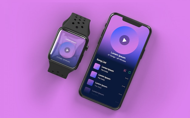 PSD smartwatch et maquette de smartphone