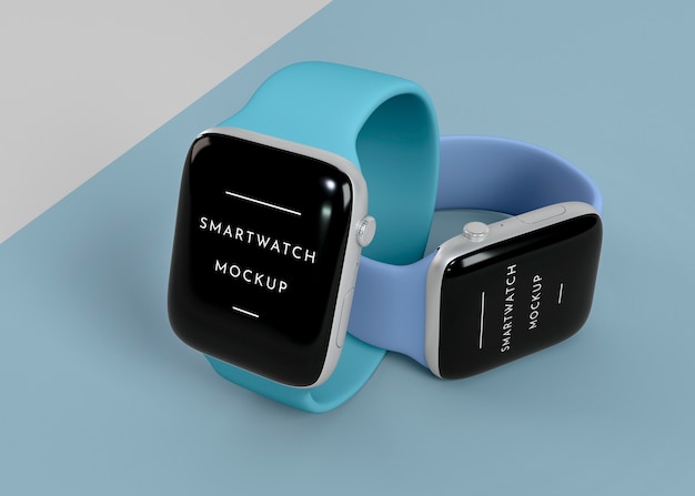 Smartwatches modernos com variedade de mock-ups de tela