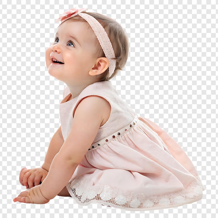 PSD smiling baby girl looking up