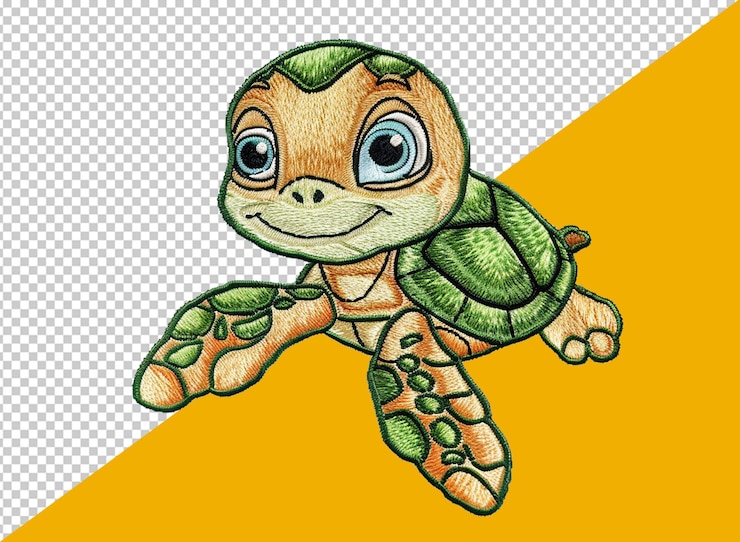PSD smiling cartoon sea turtle