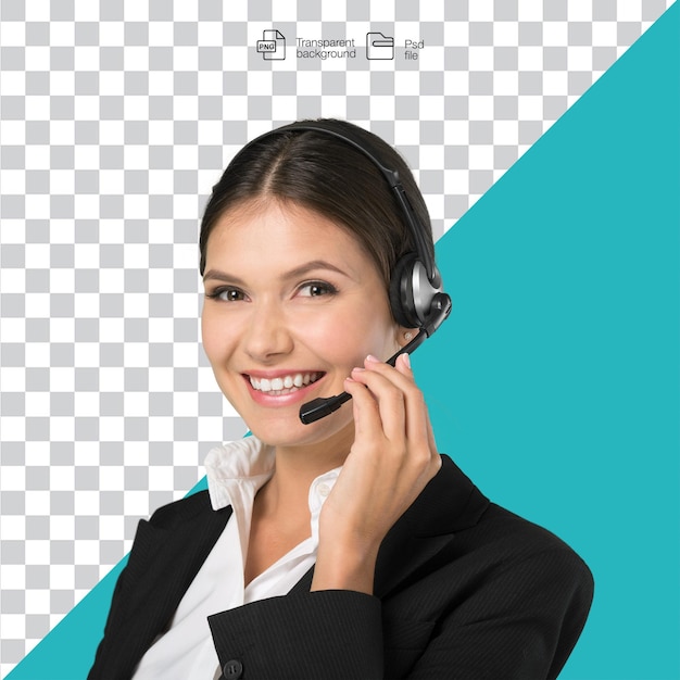 Smiling Customer Service Representative with Headset on Transparent Background