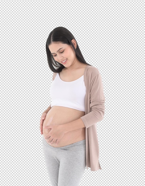 Smiling Pregnant Woman Touching Her Belly