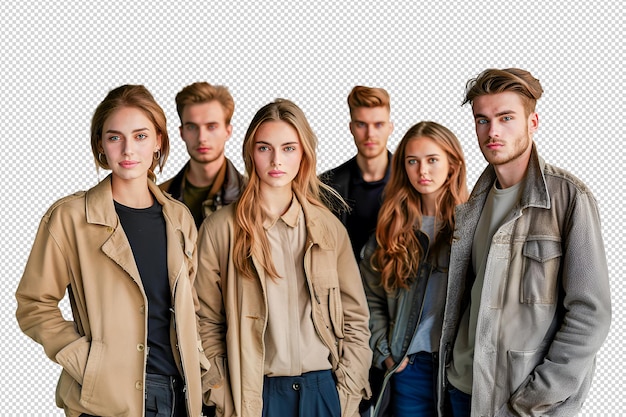 PSD smiling young couple standing with their backs looking at the camera on a white background