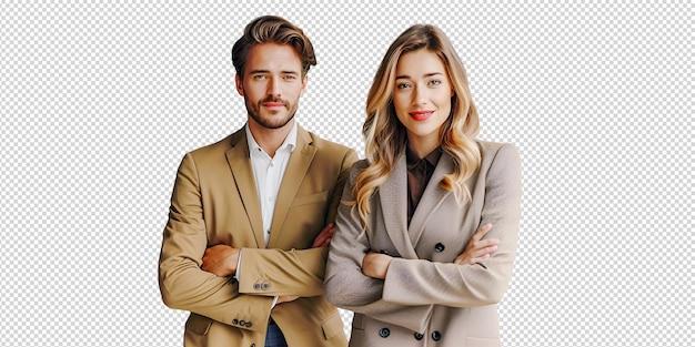 PSD smiling young couple standing with their backs looking at the camera on a white background