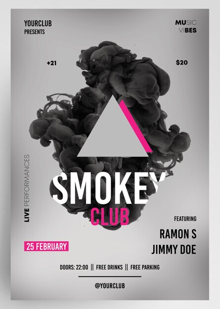 PSD smokey club music vibes diseño de volantes para fiestas en clubes nocturnos