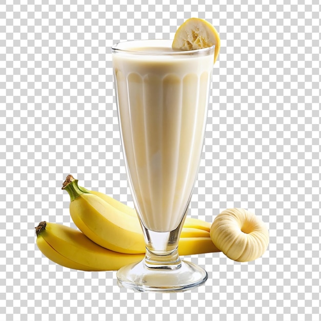 Smoothie alla banana in un bicchiere isolato su uno sfondo trasparente