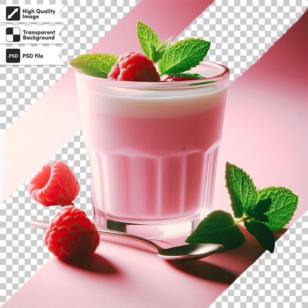 PSD smoothie de framboesa psd com hortelã em fundo transparente