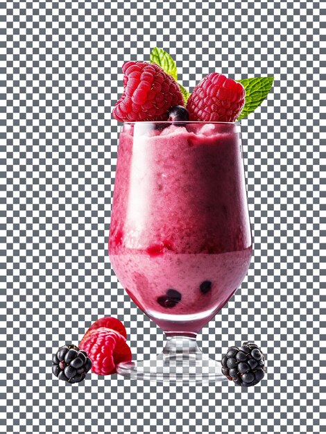 Smoothie de frutas frescas misturadas em um copo estiloso com fundo transparente isolado