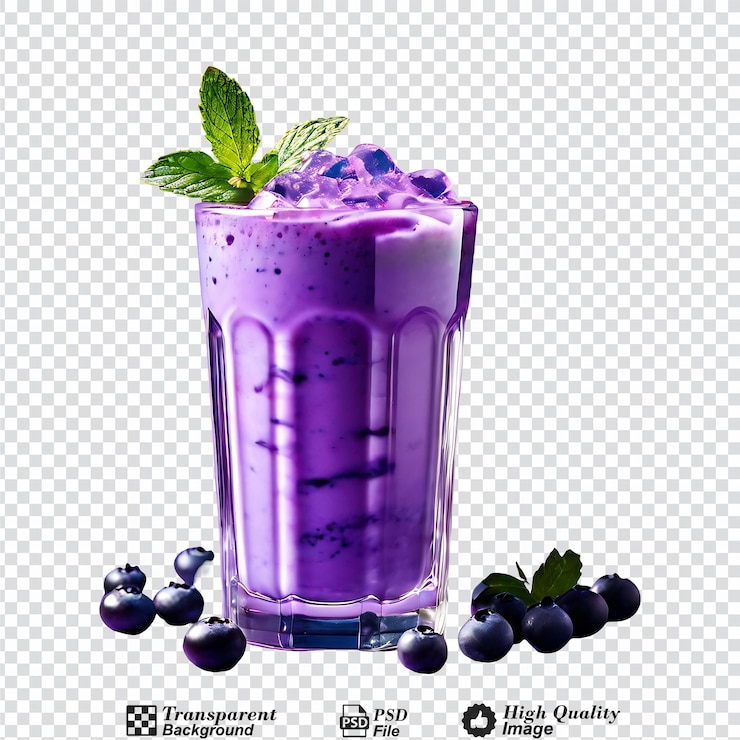 PSD smoothie de mirtilo milkshake roxo em vidro isolado