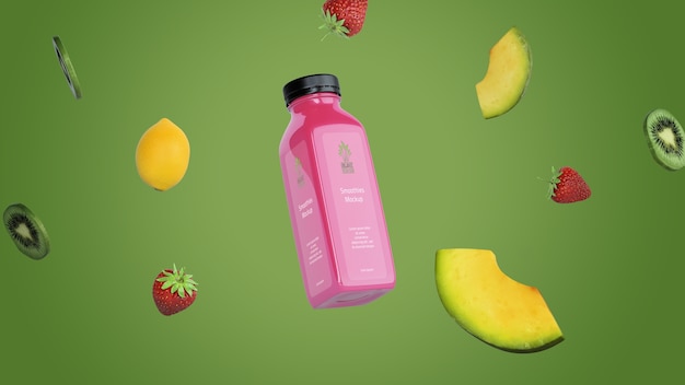 PSD smoothie de rosa em mock-up de fundo verde