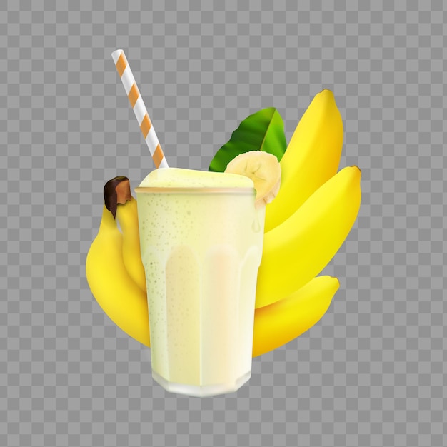 Smoothie di banane con banane fresche isolate su uno sfondo trasparente