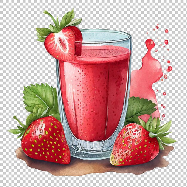 PSD smoothie de fresa en un vaso con una pajita