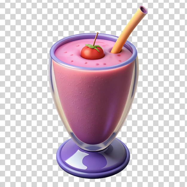 Smoothie de frutas de dibujos animados en 3d en el vaso aislado sobre un fondo transparente