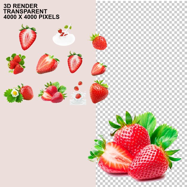 PSD smoothie jus de fraise jus de fraise fruit de dessin animé 3d fruit de fraise