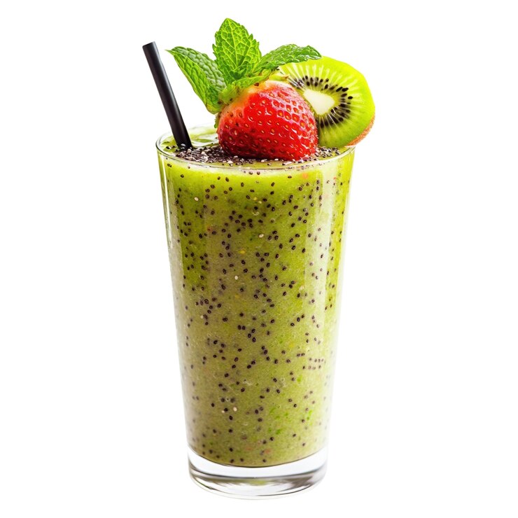 Smoothie de kiwi con fresa aislada sobre un fondo transparente