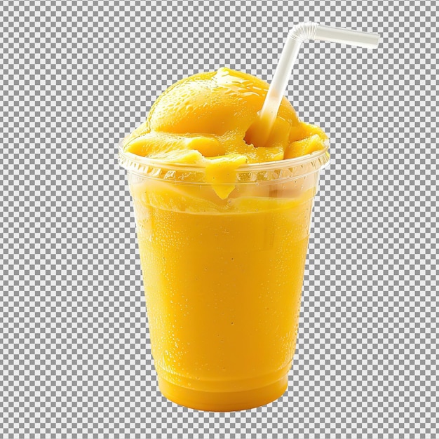 Smoothie de mango gourmet fresco en un gran vaso transparente aislado sobre un fondo blanco