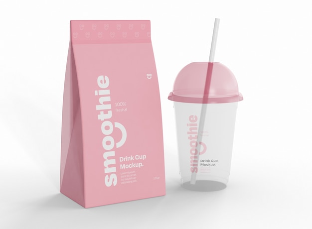 Smoothie- und papierpaket mockup